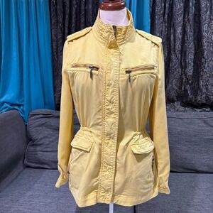 For The Republic Womens Yellow Lyocell Utility‎ Military Jacket S Cinched Waist